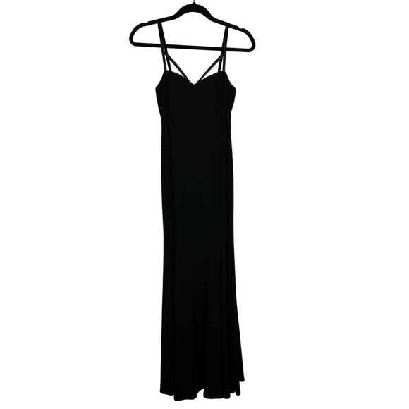 NWT City Triangles Womens V-Neck Plunge Lined Strappy Black Maxi Gown Dress 5 - Picture 1 of 8